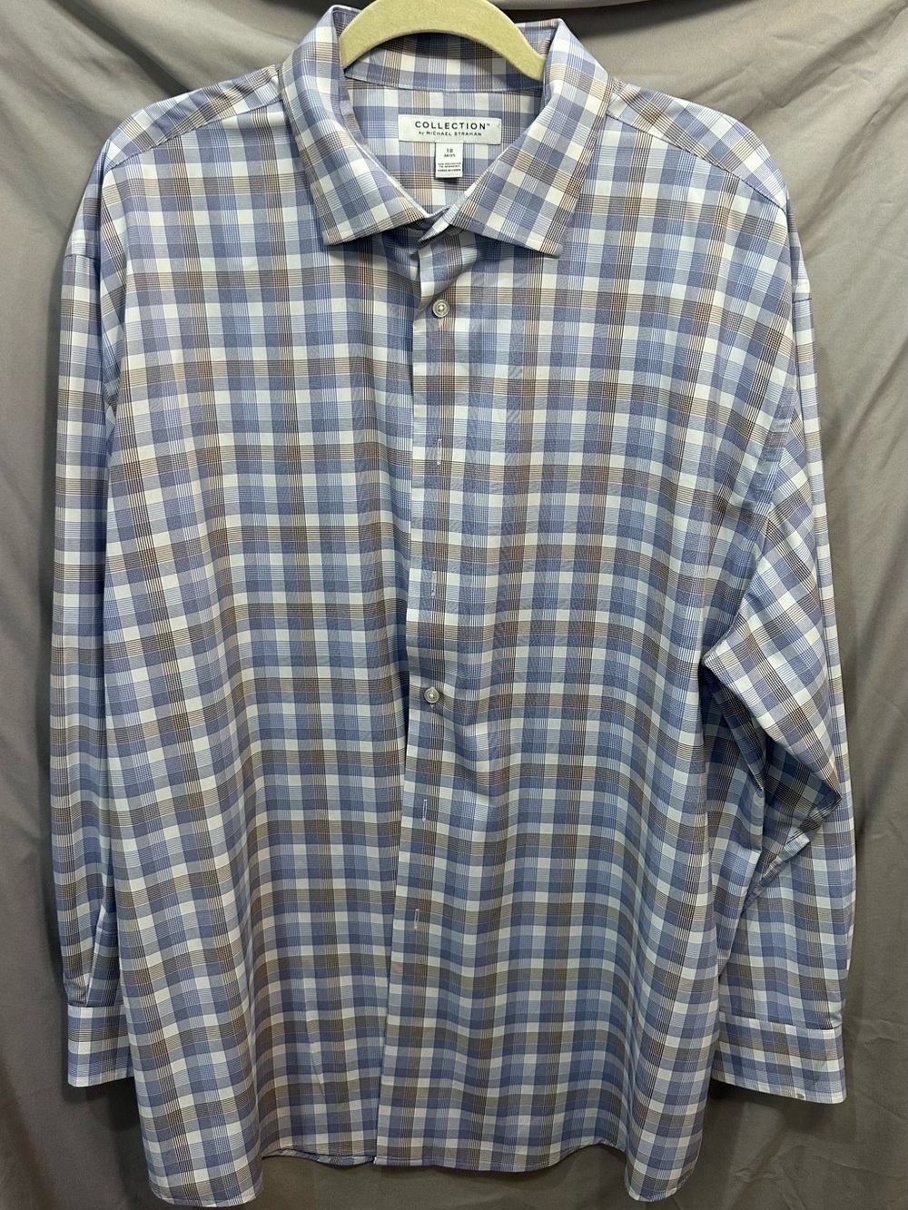 Men’s Collection by Michael Strahan Blue and Brown Plaid Dress Shirt